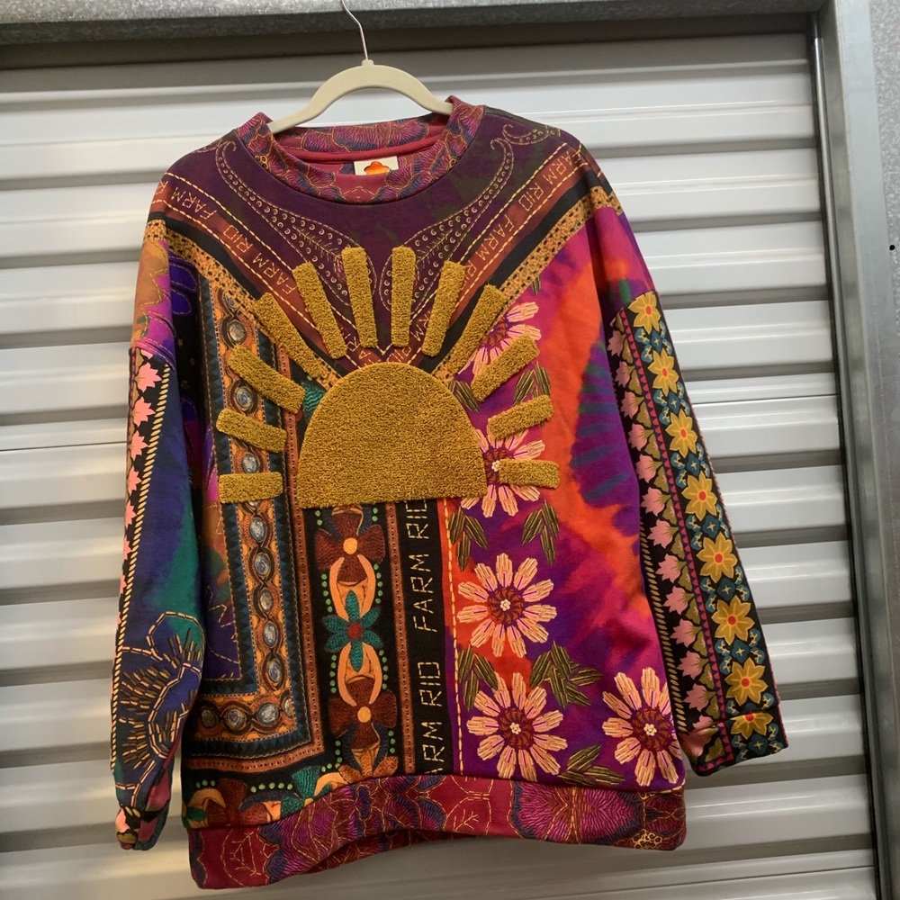 FARM RIO Mixed Scarves Sun Flowers Multi-Colored Sweatshirt Size Small (1)